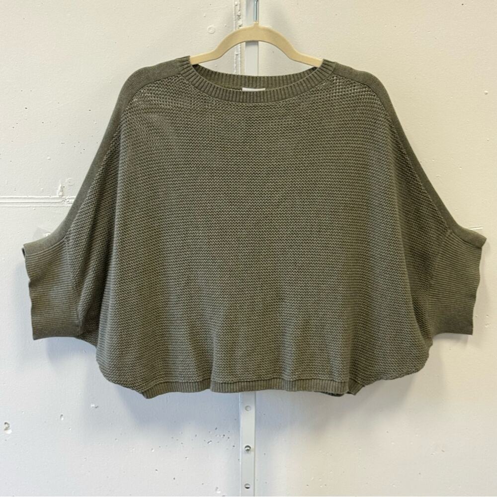 Minnie Rose Cashmere Cotton Blend Oversized Poncho Sweater Olive‎ Green One Size